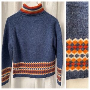 Heathered Blue Engineered Fair Isle Turtleneck Sweater sz S